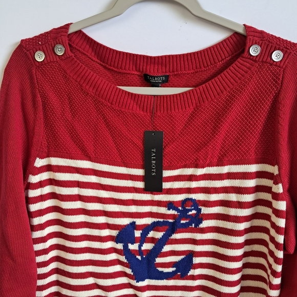 Talbots Red and White Striped Sweater with Navy Anchor NWT - Picture 10 of 12